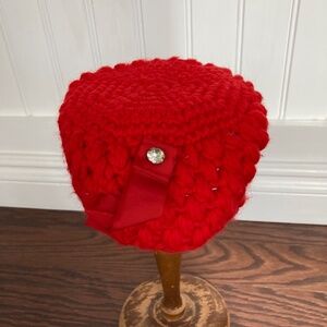 Vintage 60s Knit Red Women's Hat with Bow Accent